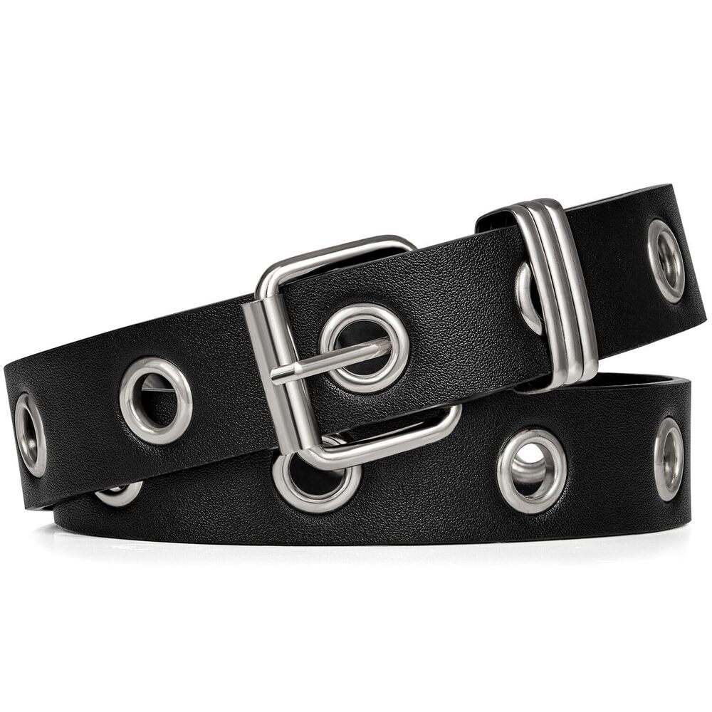 Single Grommet Leather Belt Women Men Punk Rock Waist Belts for Jeans